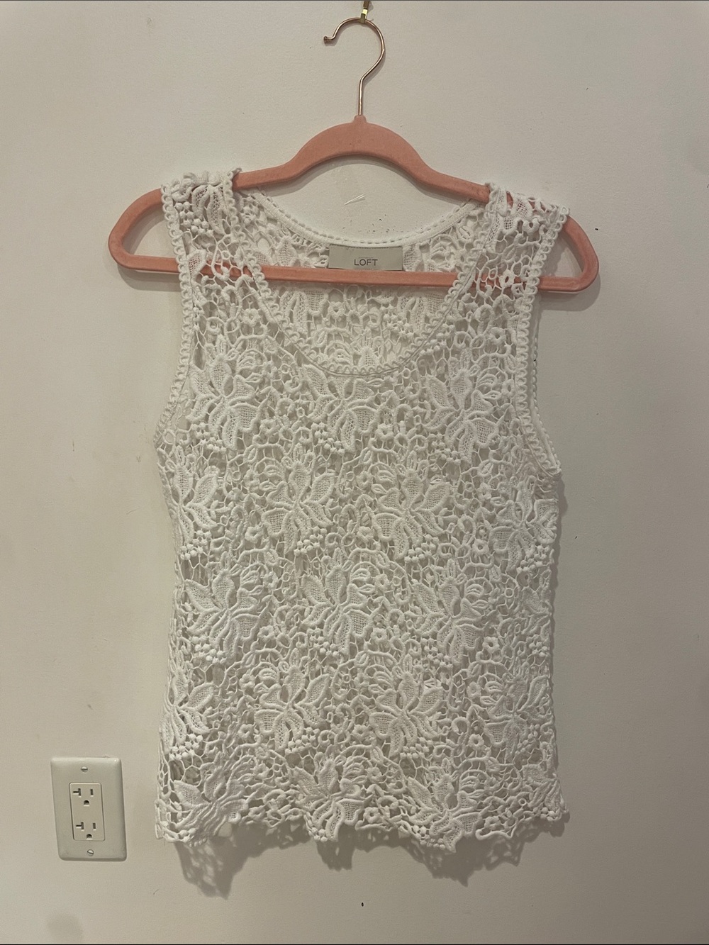 LOFT White Crochet Floral Tank Top